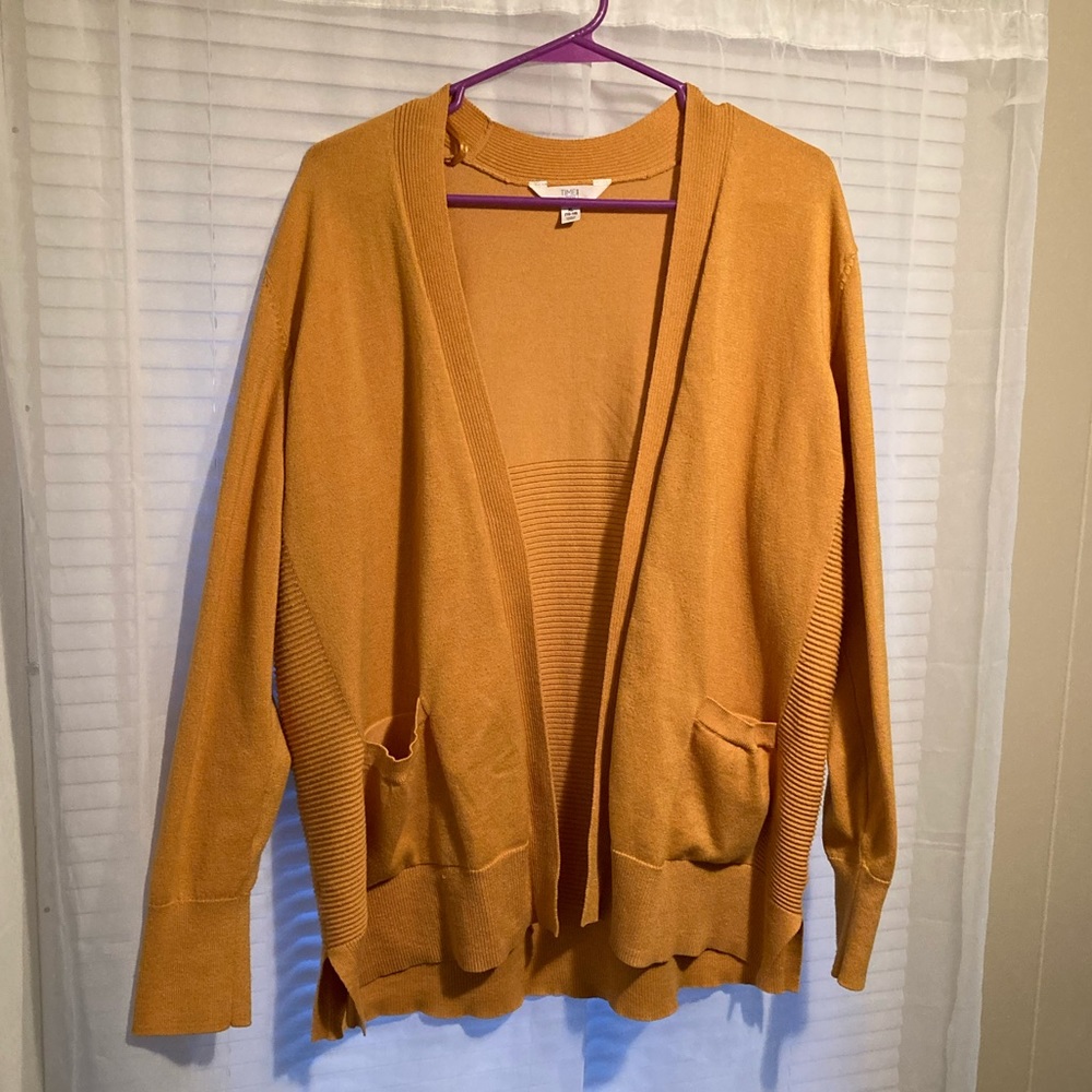 Open Front Cardigan Time and Tru sz XL 16-18 Yellow/Gold/Mustard Ribbed Detail